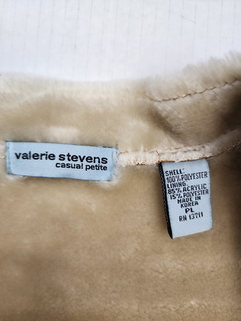 Valerie Stevens Light Brown Faux Suede Cream Faux Shearling Vest Size L Petite - Picture 2 of 11